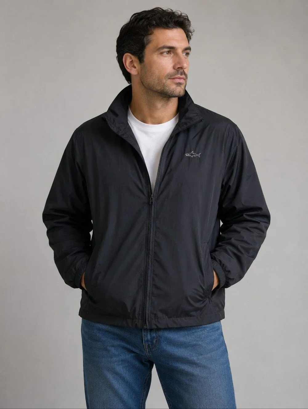 Greg Norman Collection XXL Black Jacket with Multicolor Shark Logo